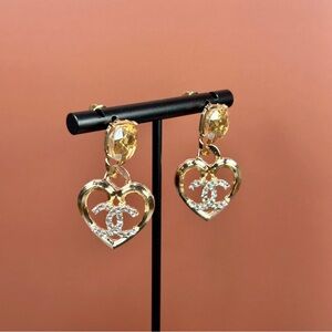 Gold Heart Earrings with Crystal Accents